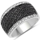 0.79 Carat Genuine Black Diamond and White Diamond .925 Sterling Silver Ring-1