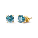 14K Yellow Gold 1.0 Cttw Treated Aqua Blue Diamond Classic Solitaire Stud Earrings (Aqua Blue Color, I2-I3 Clarity)-2