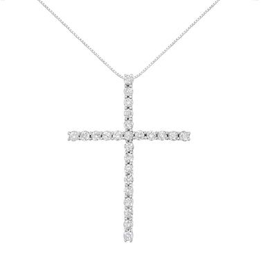 .925 Sterling Silver 2 1/2 cttw Diamond Cross Pendant Necklace (H-I, I2-I3) - 0