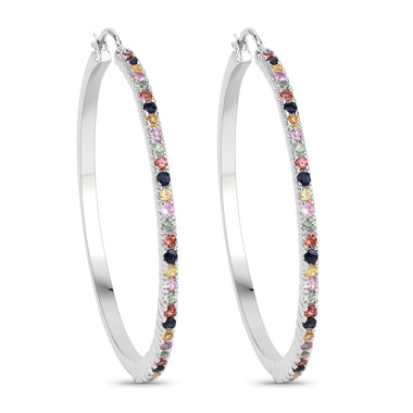 2.24 Carat Genuine Multi Sapphire .925 Sterling Silver Earrings