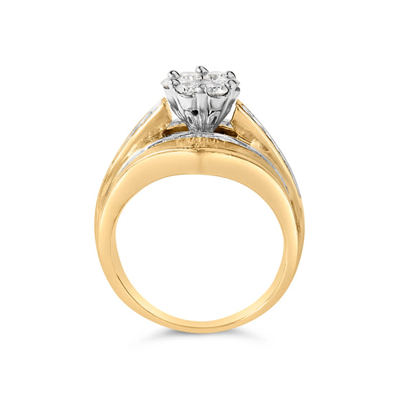 14K Yellow Gold 2-1/3 Cttw Diamond Cluster Channel Set Chevron Shaped Engagement Ring (H-I Color, SI1-SI2 Clarity) - Ring Size 7
