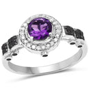 1.02 Carat Genuine Amethyst, Black Diamond & White Diamond .925 Sterling Silver Ring-1