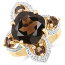 14K Yellow Gold Plated 5.92 Carat Genuine Smoky Quartz .925 Sterling Silver Ring-1