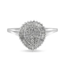 10K White Gold 1/2 Cttw Round & Baguette Cut Diamond Pear Shaped Domed PavÃ© Cluster with Halo Cocktail Ring (H-I Color, SI1-SI2 Clarity) - Size 5-1