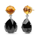 18K White and Yellow Gold 1/5 Cttw Diamond with Round Yellow Citrine and 20x15mm Pear Cut Black Onyx Gemstone Dangle Earring (G-H Color, SI1-SI2 Clarity)-2