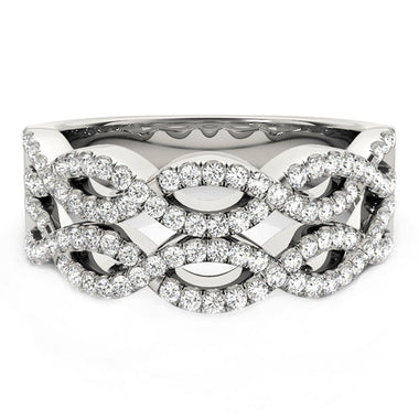 Diamond Studded Double Interlocking Waves Ring in 14k White Gold  (5/8 cttw) - 0