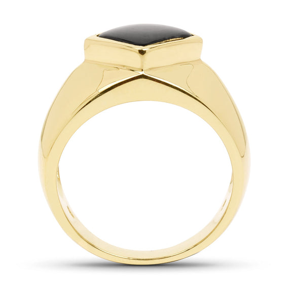 14K Yellow Gold Plated 2.00 Carat Genuine Black Onyx .925 Sterling Silver Ring