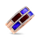 18K Rose Gold Alternating Red and Blue Enamel and 1/2 Cttw Diamond Studded Band Ring (F-G Color, VS1-VS2 Clarity) - Ring Size 7-2
