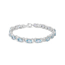 .925 Sterling Silver 16.0 Cttw Oval Blue Topaz and Diamond Accent Tennis X Link Bracelet (I-J Color, I1-I2 Clarity) - Size 7" Inch-1
