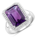 5.33 Carat Genuine Amethyst and White Diamond .925 Sterling Silver Ring-1