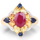 14K Yellow Gold Plated 3.76 Carat Genuine Multi Stone .925 Sterling Silver Ring-3