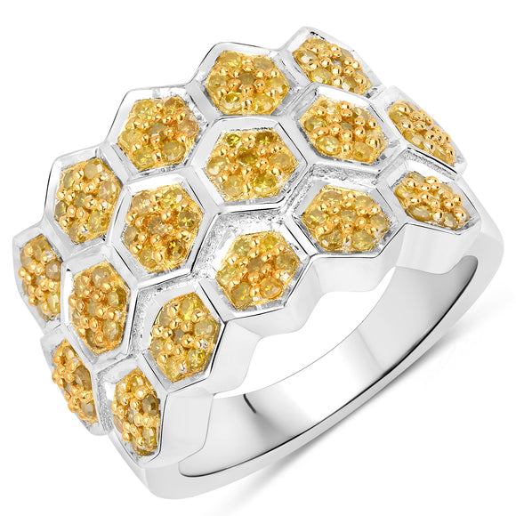 0.75 Carat Genuine Yellow Diamond .925 Sterling Silver Ring