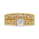 14K Yellow Gold Plated .925 Sterling Silver 1/5 Cttw Diamond Art Deco Style Engagement Ring Bridal Set (I-J Color, I3 Clarity) - Ring Size 7-5