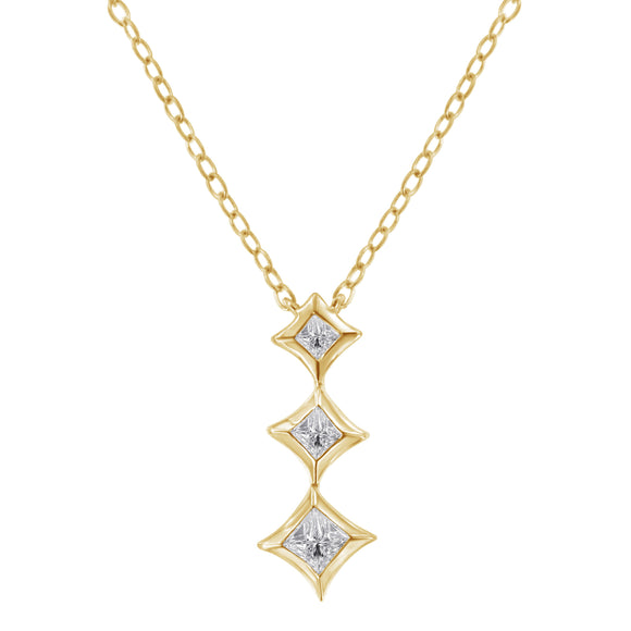 10K White Gold 1/5 Cttw Princess Cut Diamond 3 Stone Drop 18" Pendant Necklace (H-I Color, SI2-I1 Clarity)