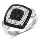 0.56 Carat Genuine White Diamond and Black Diamond .925 Sterling Silver Ring-1