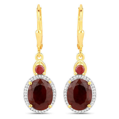 6.98 Carat Dyed Ruby and White Diamond .925 Sterling Silver Earrings