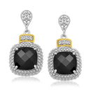 18k Yellow Gold & Sterling Silver Black Onyx & Diamond Earrings (.05cttw)-2
