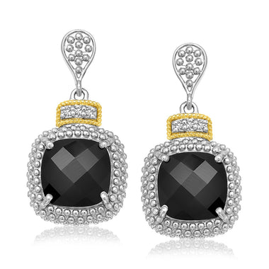 18k Yellow Gold & Sterling Silver Black Onyx & Diamond Earrings (.05cttw) - 0