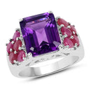 6.65 Carat Genuine Amethyst and Ruby .925 Sterling Silver Ring-1