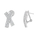 14K White Gold 2.0 Cttw Round-Brilliant Cut Diamond Domed X Shaped Omega Back Stud Earrings (H-I Color, I1-I2 Clarity)-5