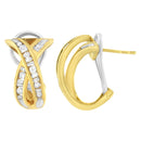 14K Yellow and White Gold 1/2 TDW "X" Shape Cross Over Diamond Hoop Earrings (I-J, I2-I3)-6