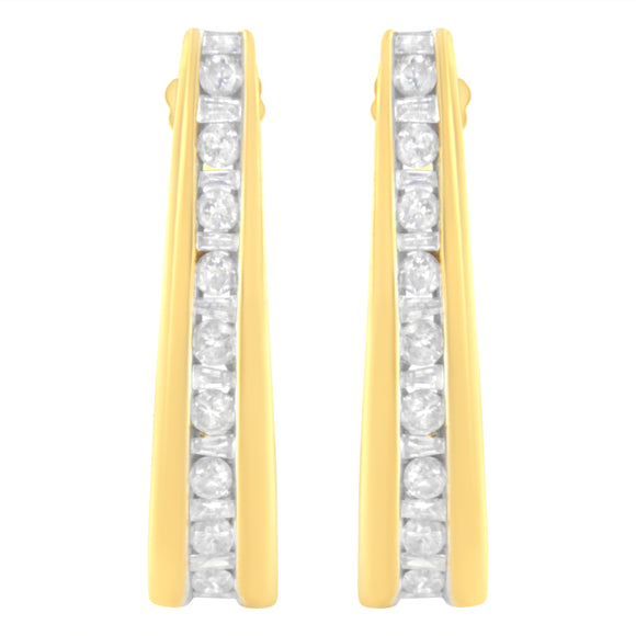 10K Yellow Gold 1 cttw Channel Set Diamond J-Hoop Earrings (H-I Clarity, I1-I2 Color)