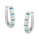 10k White Gold Round and Blue Baguette 1/2 cttw Diamond Hoop Earrings (I-J Color, I2-I3 Clarity)-5