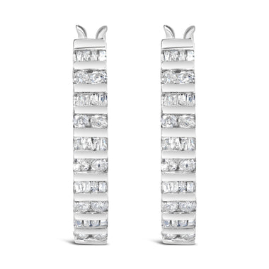 10K White Gold 1.0 Cttw Alternating  Diamond "U" Hoop Earrings (I-J Color, I2-I3 Clarity) - 0