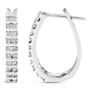 10K White Gold 1.0 Cttw Alternating  Diamond "U" Hoop Earrings (I-J Color, I2-I3 Clarity)-3