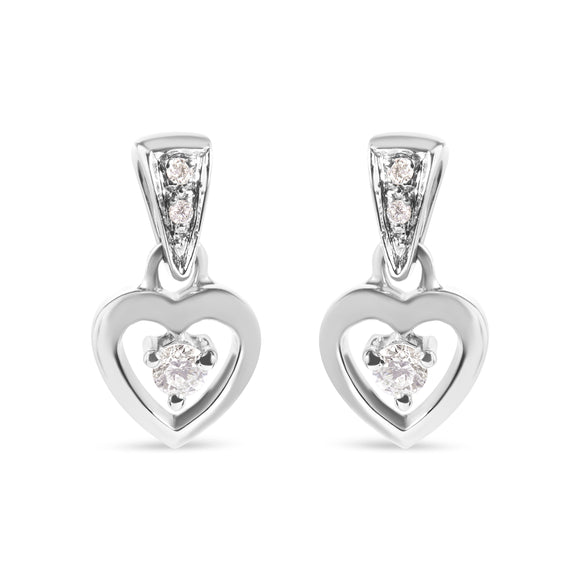 14K White Gold 1/6 Cttw Diamond Dangle Heart Stud Earrings (H-I, SI2-I1)