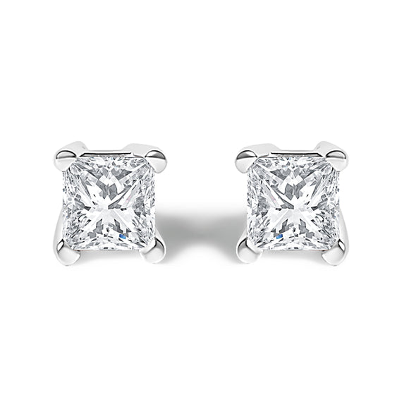 14K White Gold 1/2 Cttw Princess Cut Lab Grown Diamond Solitaire Stud Earrings (F-G Color, VS2-SI1 Clarity)