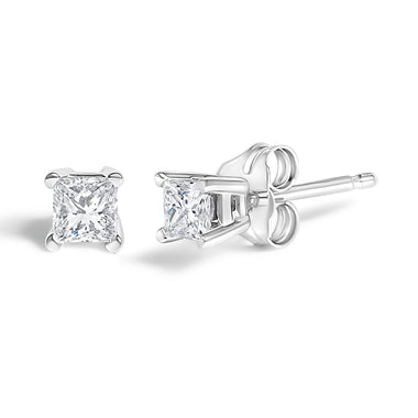 .925 Sterling Silver 1/4 Cttw Princess-Cut Diamond Solitaire Stud Earrings (H-I Color, I1-I2 Clarity) - 0