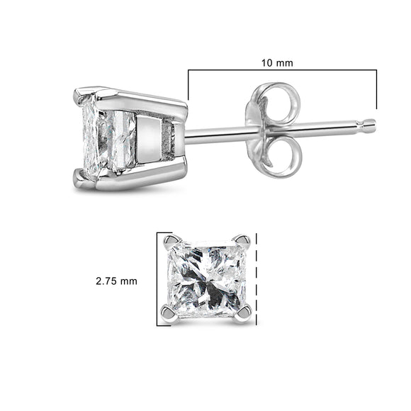 .925 Sterling Silver 1/4 Cttw Princess-Cut Diamond Solitaire Stud Earrings (H-I Color, I1-I2 Clarity)