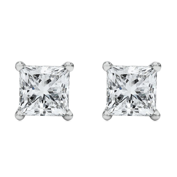 14K White Gold 1/2 Cttw Princess Cut Lab Grown Diamond Solitaire Stud Earrings (F-G Color, VS2-SI1 Clarity)