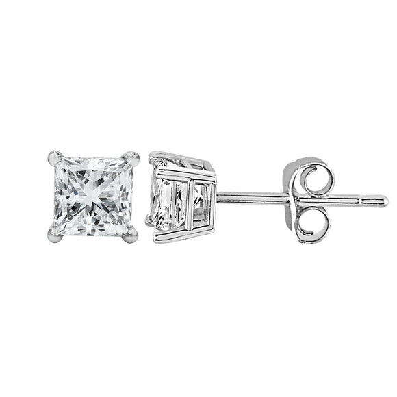 14K White Gold 1/2 Cttw Princess Cut Lab Grown Diamond Solitaire Stud Earrings (F-G Color, VS2-SI1 Clarity)