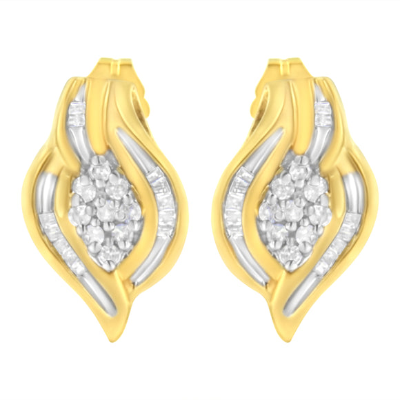 10K Yellow Gold 1/3 cttw Round-Cut Diamond Cluster and Swirl Stud Earrings (J-K Clarity, I2-I3 Color)