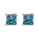 14K White Gold 1.0 Cttw Princess Cut Lab Grown Blue Diamond Solitaire Stud Earrings-1