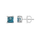 14K White Gold 1.0 Cttw Princess Cut Lab Grown Blue Diamond Solitaire Stud Earrings-3