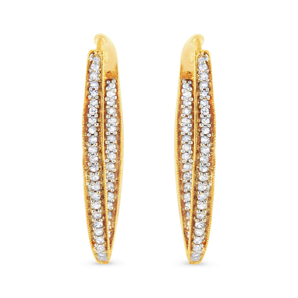 10K Yellow Gold 1/2 Cttw Round-Cut Diamond Modern Hoop Earrings (I-J Color, I2-I3 Clarity)