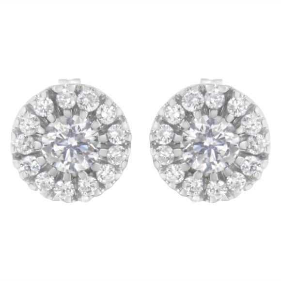 14k White Gold 1 cttw Diamond Halo Stud Earrings (I-J Clarity, I1-I2 Color)