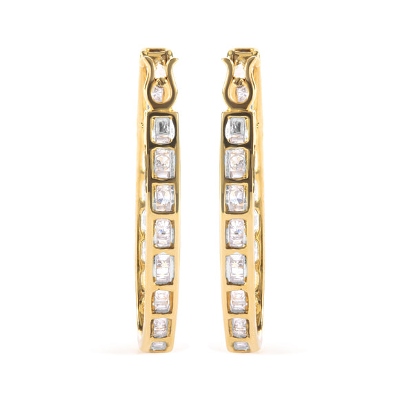 10K Yellow Gold 1.00 Cttw Round and Baguette-Cut Diamond U-Hoop Earrings (H-I Color, SI2-I1 Clarity)