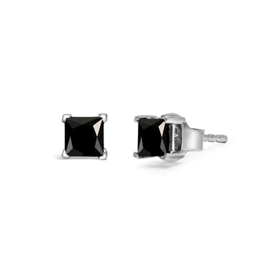14K White Gold 1/2 Cttw Princess-Cut Treated Black Diamond Classic 4-Prong Stud Earrings with Push Backs (Fancy Color-Enhanced, I2-I3 Clarity) - 0