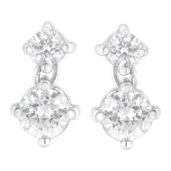 14K White Gold 1 cttw Double Diamond Stud Earrings (H-I Clarity, SI2-I1 Color)