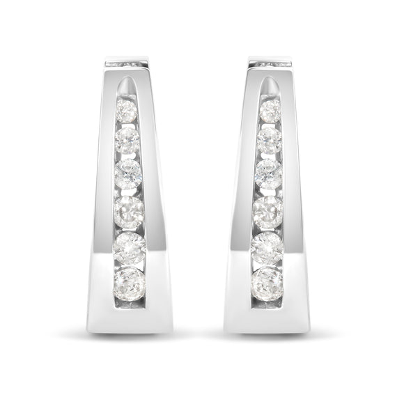 14k White Gold 1/4 Cttw Channel-Set Brilliant Round-Cut Diamond Hoop Earrings (I-J Color, I2-I3 Clarity)