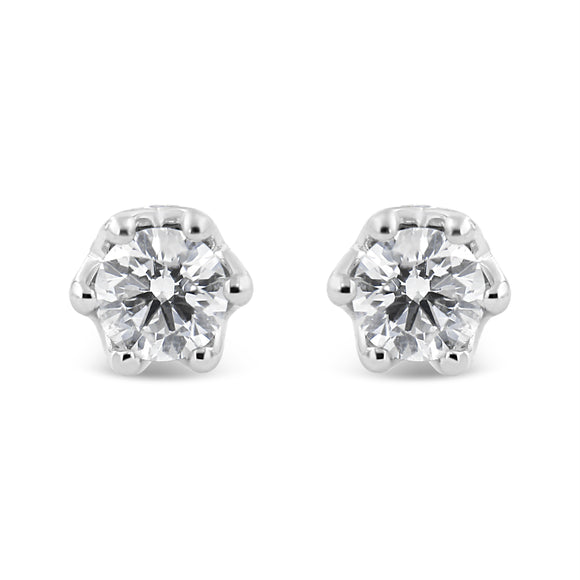 14K White Gold 1/2 Cttw Round Diamond Crown Stud Earring (I-J Color, I1-I2 Clarity)