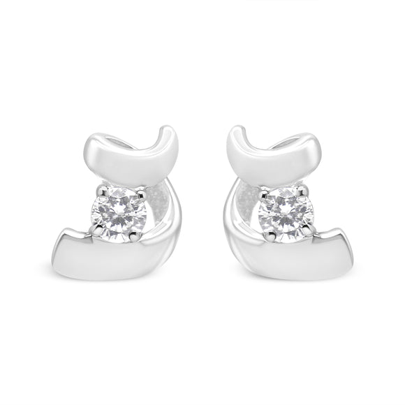 10K White Gold 1/10 Cttw Round Brilliant-Cut Diamond Espira Swirls Solitaire Push Back Stud Earrings (I-J Color, I1-I2 Clarity)