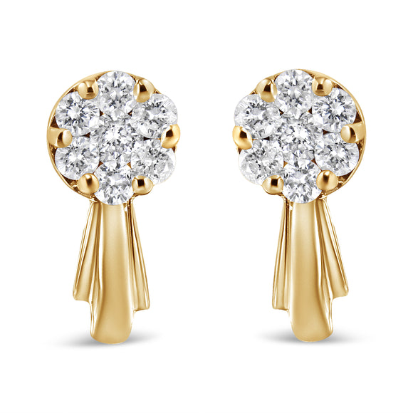 14K White Gold 3/4 Cttw Diamond Floral Cluster Drop and Dangle Stud Earrings (H-I Color, I1-I2 Clarity)