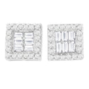 14K White Gold 1 cttw Round and Baguette Diamond Stud Earrings (H-I, SI1-SI2)-5