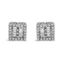 14K White Gold 1 cttw Round and Baguette Diamond Stud Earrings (H-I, SI1-SI2)-6