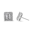 14K White Gold 1 cttw Round and Baguette Diamond Stud Earrings (H-I, SI1-SI2)-7
